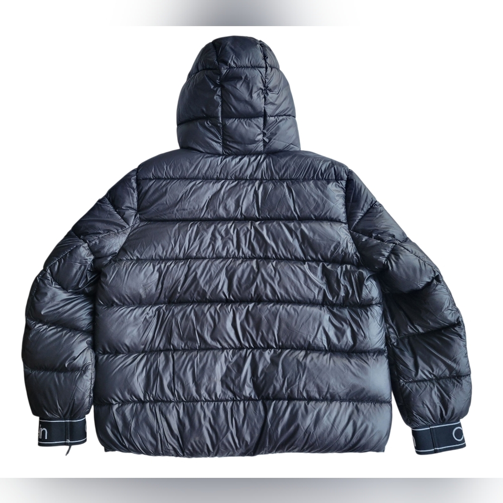 Calvin Klein Down Puffer Jacket Women’s Large Black Hooded Winter Coat NWT Logo - Picture 2 of 14